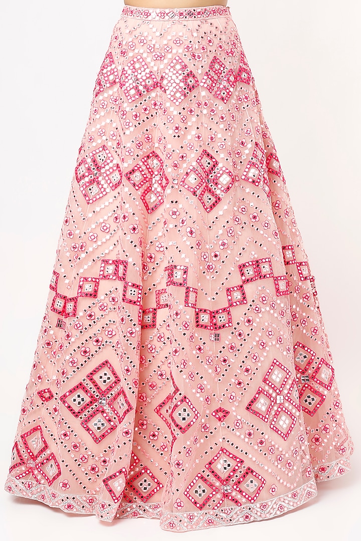 Pink Mirror Embroidered Bridal Lehenga Set by Aneesh Agarwaal at Pernia's Pop Up Shop
