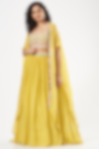 Lime Yellow Sequins Embroidered Skirt Set by Aneesh Agarwaal PRET