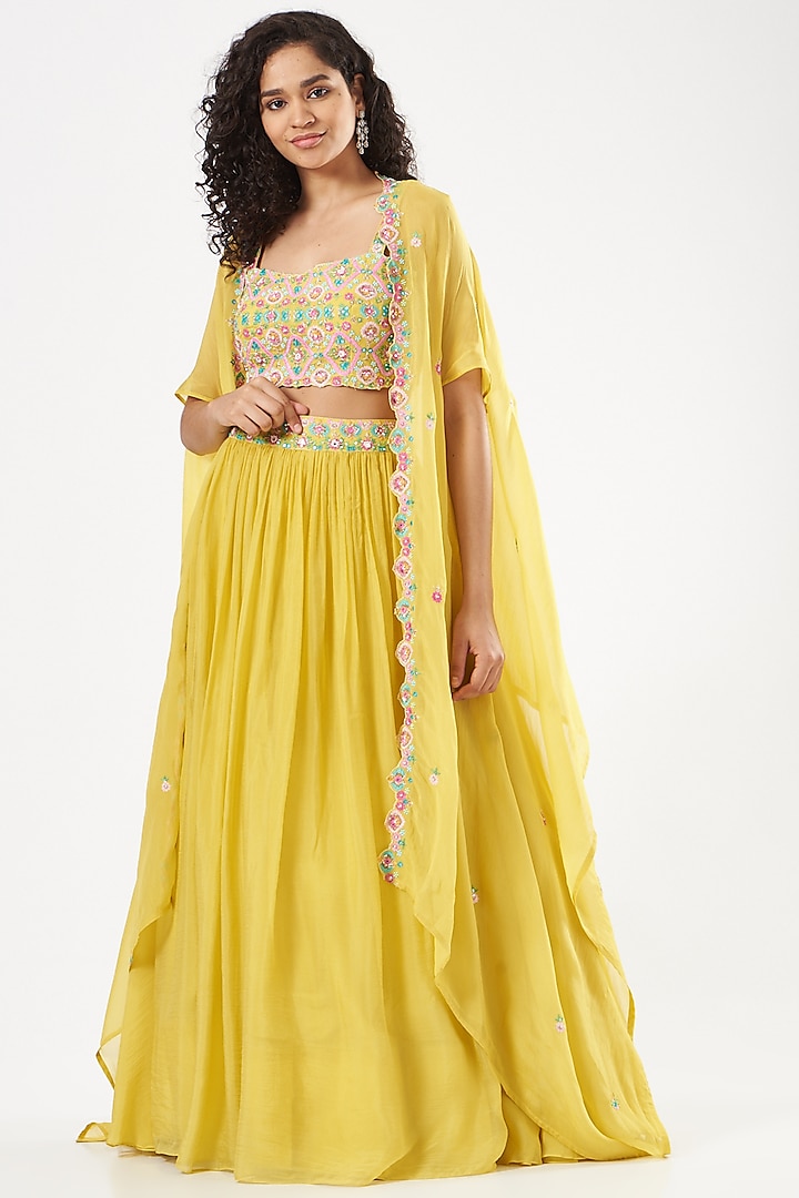 Lime Yellow Sequins Embroidered Skirt Set by Aneesh Agarwaal PRET