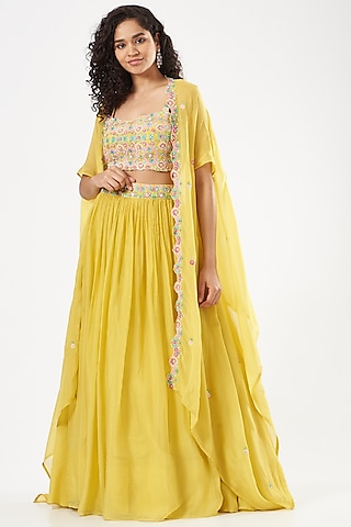 Lime Yellow Sequins Embroidered Skirt Set by Aneesh Agarwaal PRET