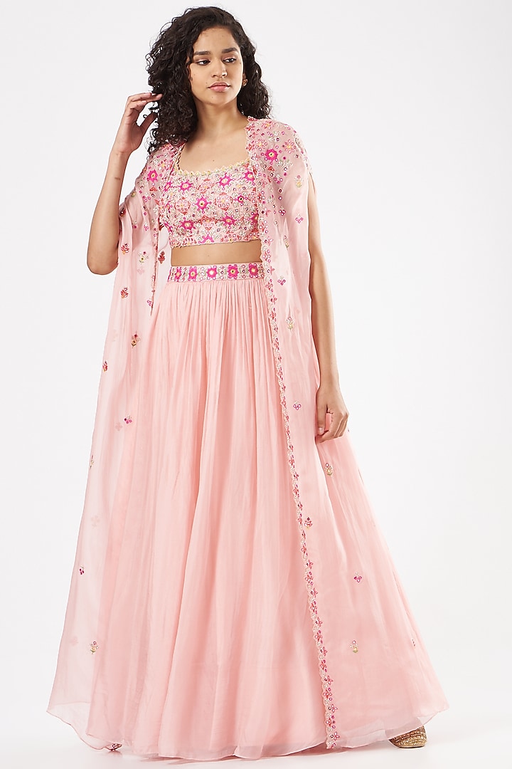 Soft Pink Sequins Embroidered Skirt Set by Aneesh Agarwaal PRET