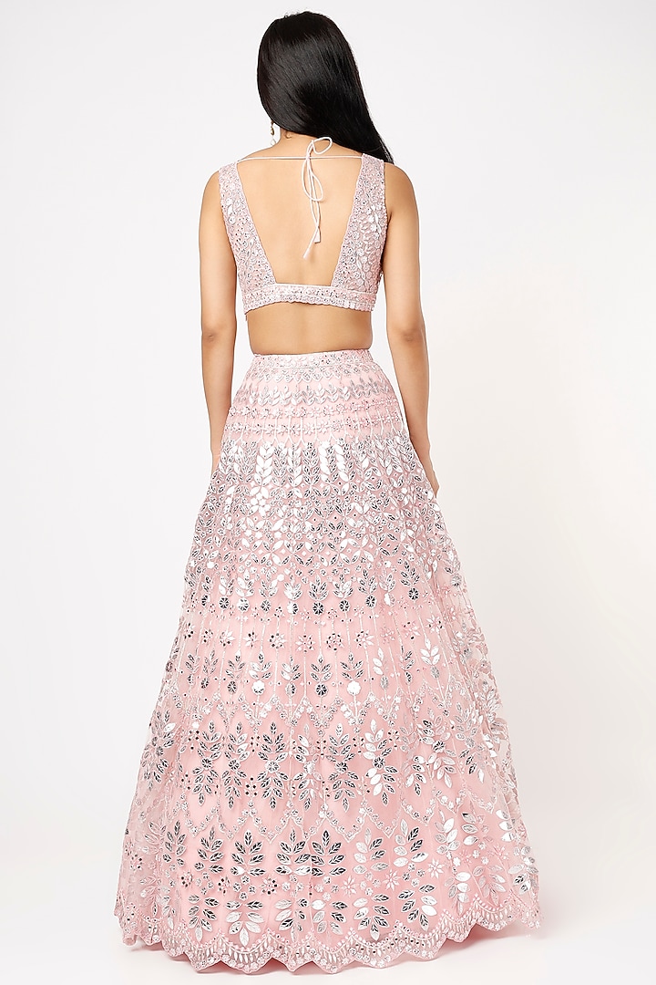 Soft Pink Organza Embroidered Bridal Lehenga Set by Aneesh Agarwaal at Pernia's Pop Up Shop