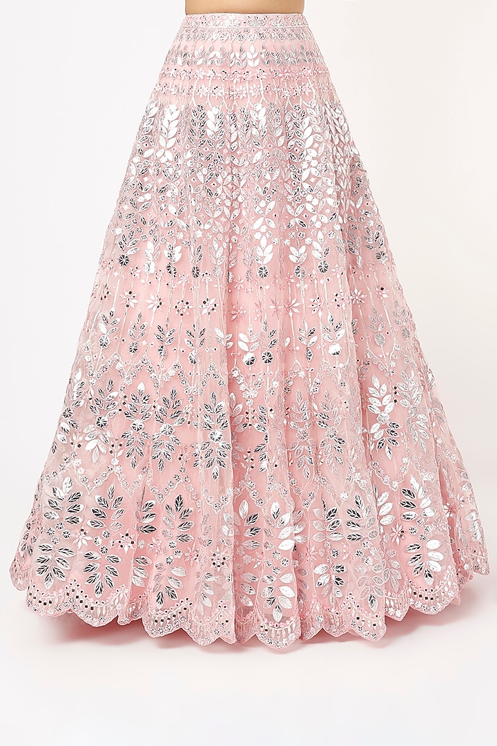 Soft Pink Organza Embroidered Bridal Lehenga Set by Aneesh Agarwaal at Pernia's Pop Up Shop