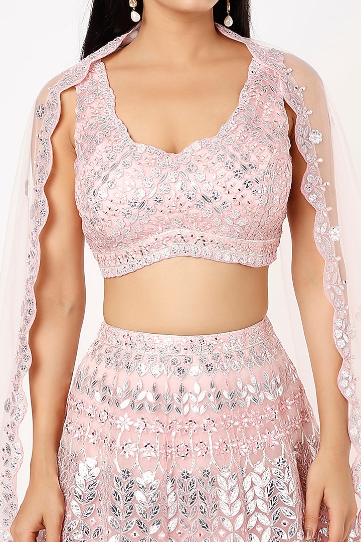 Soft Pink Organza Embroidered Bridal Lehenga Set by Aneesh Agarwaal at Pernia's Pop Up Shop