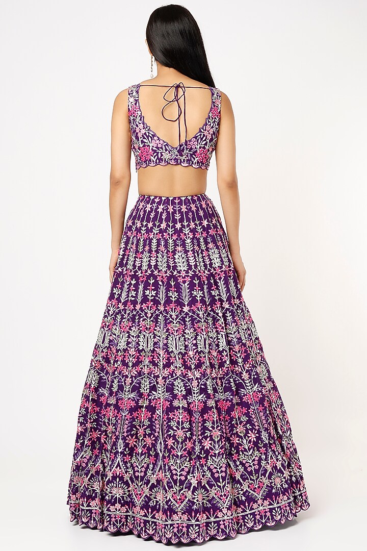 Purple Mirror Embroidered Bridal Lehenga Set by Aneesh Agarwaal at Pernia's Pop Up Shop