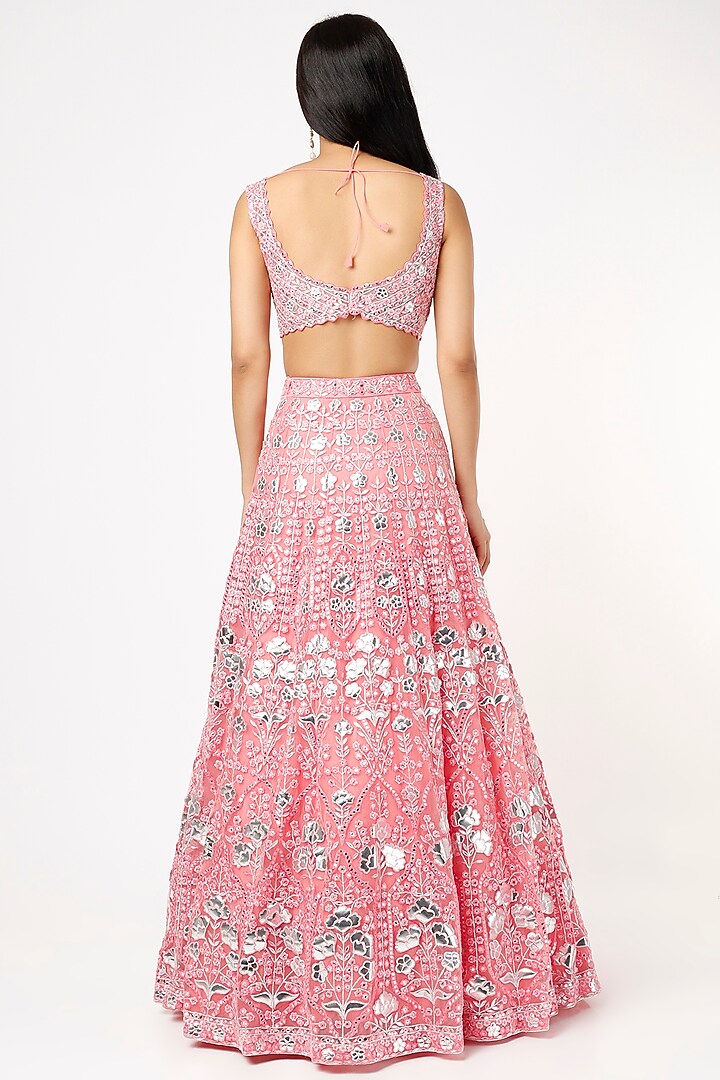 Soft Pink Applique Embroidered Bridal Lehenga Set by Aneesh Agarwaal at Pernia's Pop Up Shop