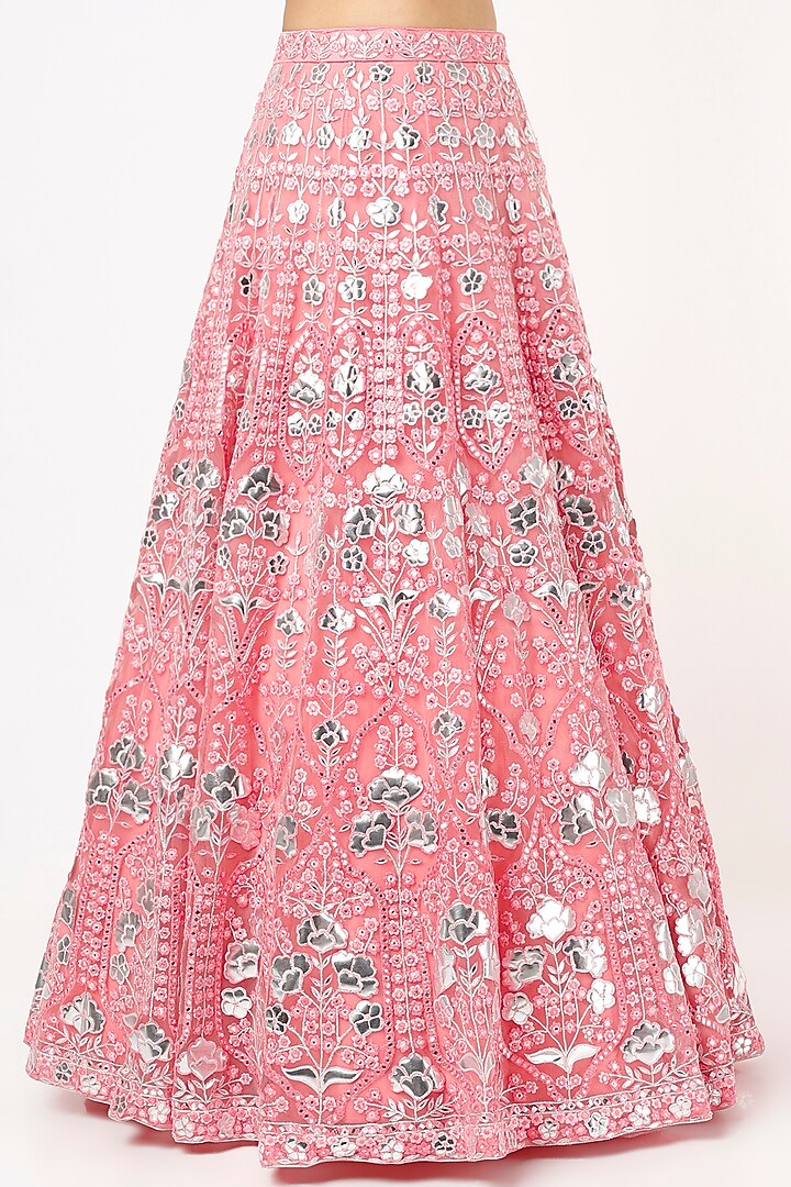 Soft Pink Applique Embroidered Bridal Lehenga Set by Aneesh Agarwaal at Pernia's Pop Up Shop