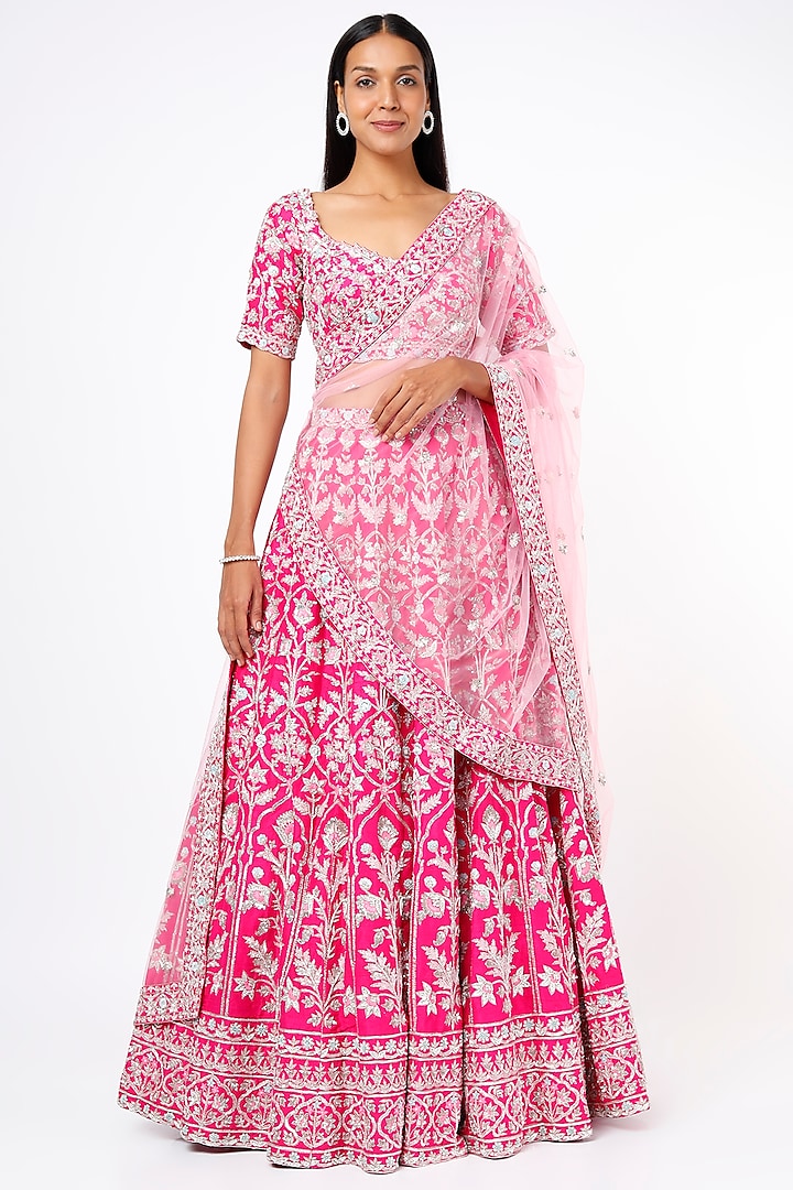 Rani Pink Gota-Embroidered Lehenga Set by Aneesh Agarwaal