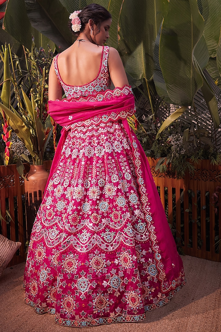 Magenta Pink Embroidered Bridal Lehenga Set by Aneesh Agarwaal at Pernia's Pop Up Shop