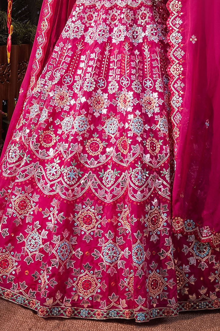 Magenta Pink Embroidered Bridal Lehenga Set by Aneesh Agarwaal at Pernia's Pop Up Shop