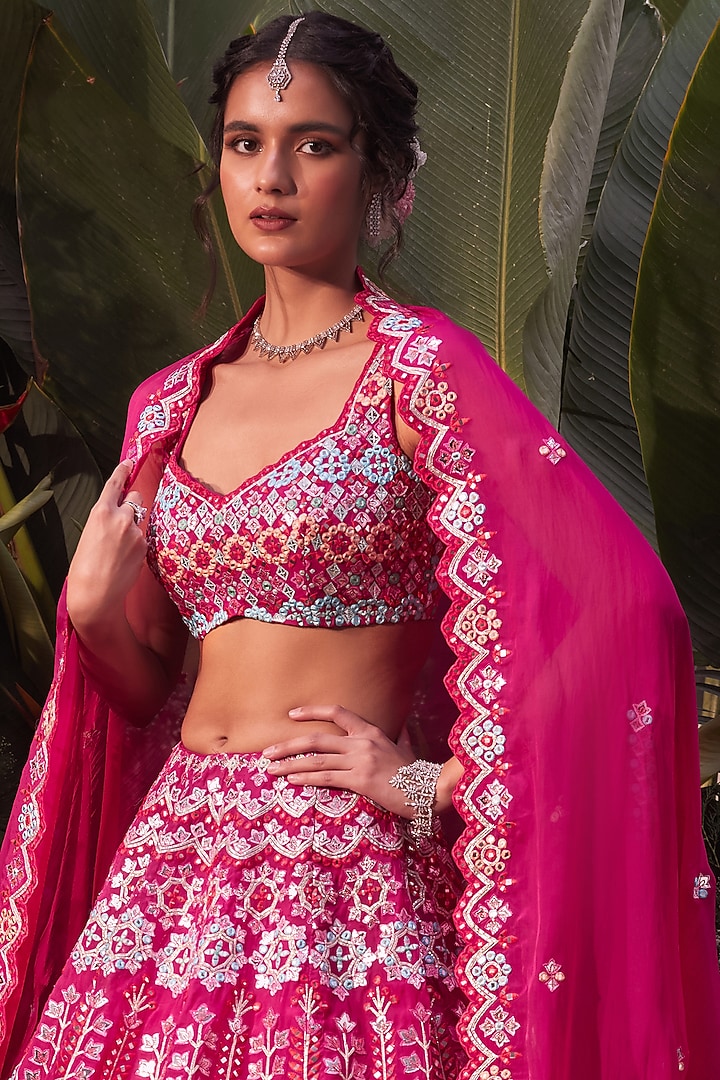 Magenta Pink Embroidered Bridal Lehenga Set by Aneesh Agarwaal at Pernia's Pop Up Shop