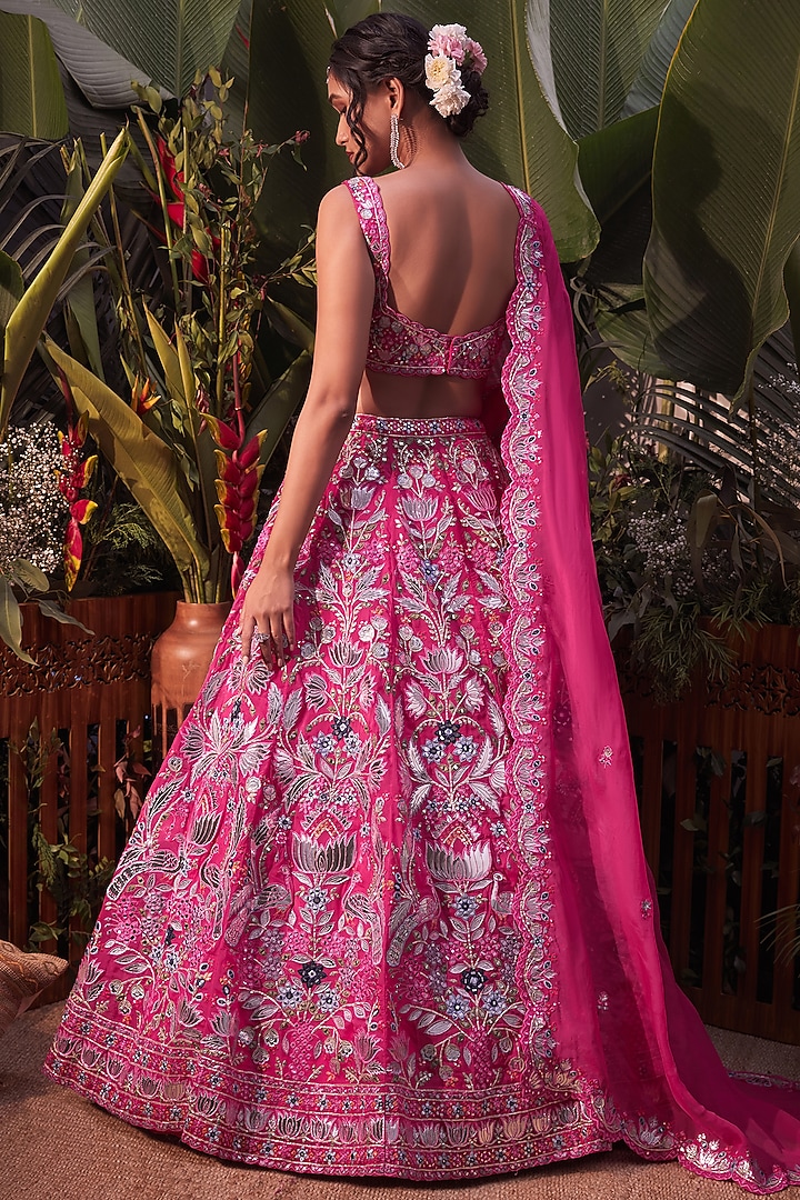 Pink Foil Embroidered Bridal Lehenga Set by Aneesh Agarwaal at Pernia's Pop Up Shop