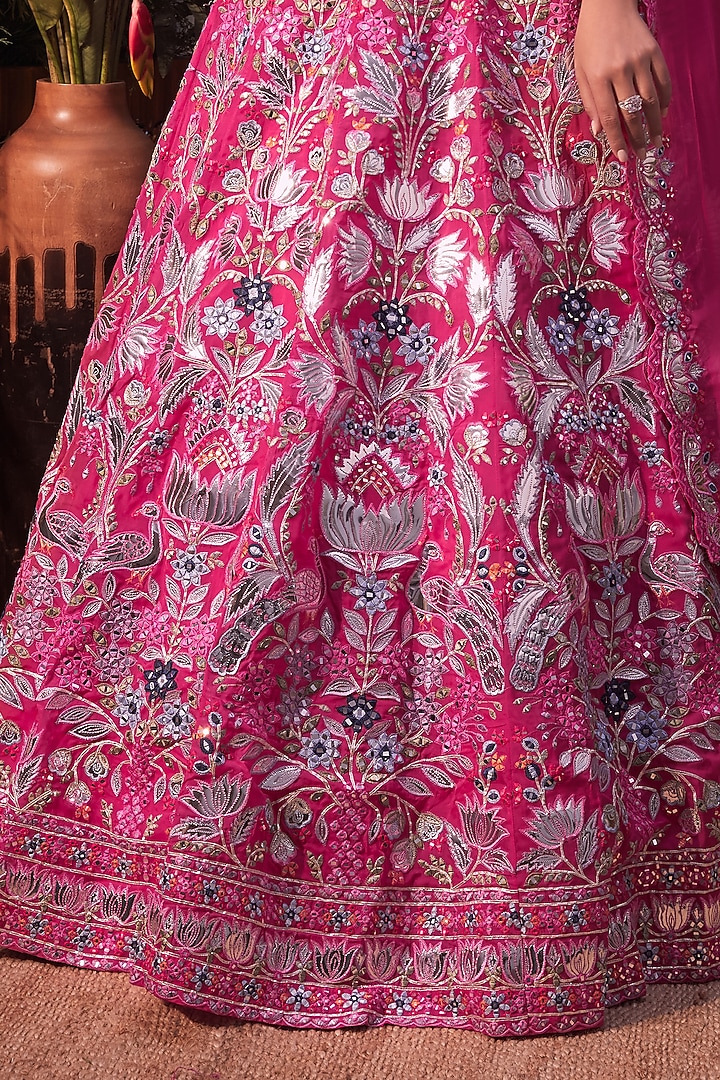Pink Foil Embroidered Bridal Lehenga Set by Aneesh Agarwaal at Pernia's Pop Up Shop