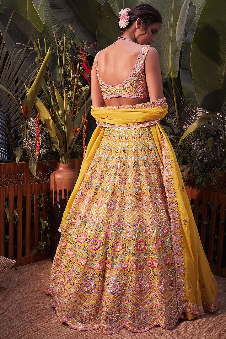 Yellow Gota Embroidered Bridal Lehenga Set by Aneesh Agarwaal at Pernia's Pop Up Shop