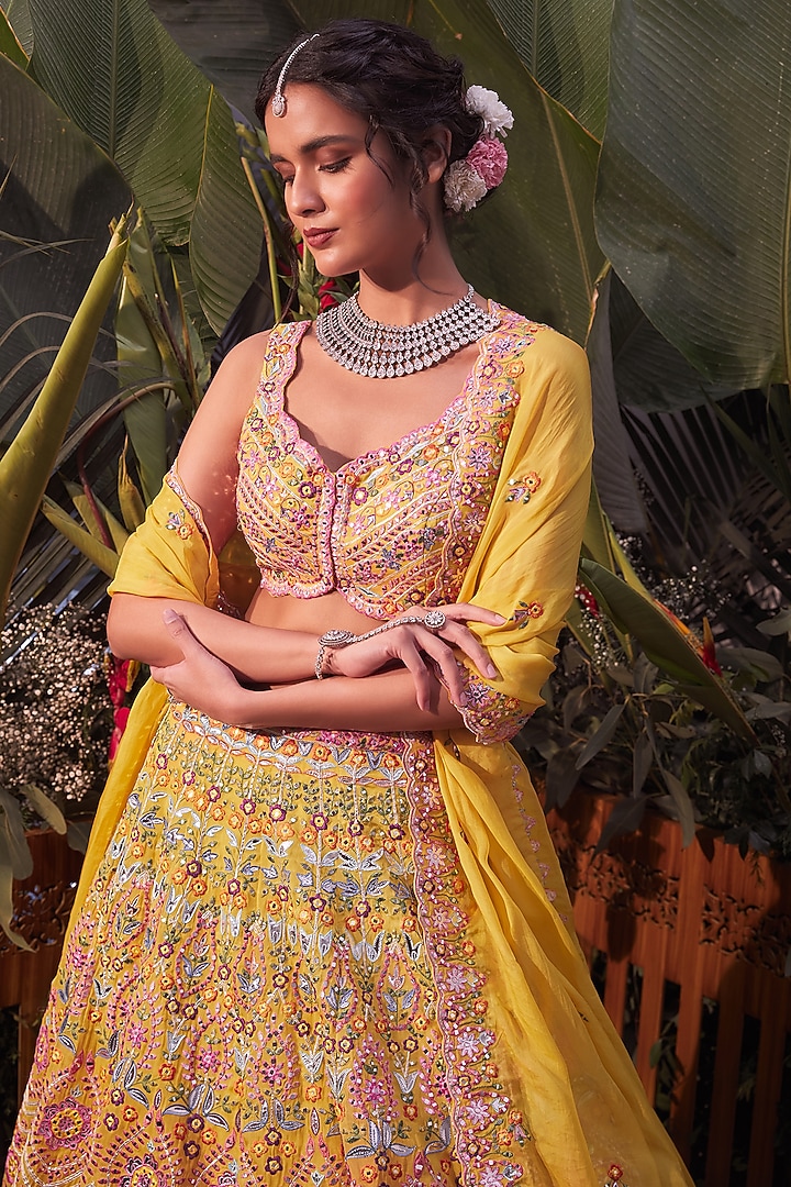 Yellow Gota Embroidered Bridal Lehenga Set by Aneesh Agarwaal at Pernia's Pop Up Shop