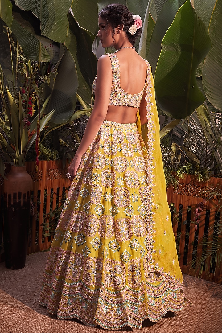 Lime Yellow Gota Embroidered Bridal Lehenga Set by Aneesh Agarwaal at Pernia's Pop Up Shop