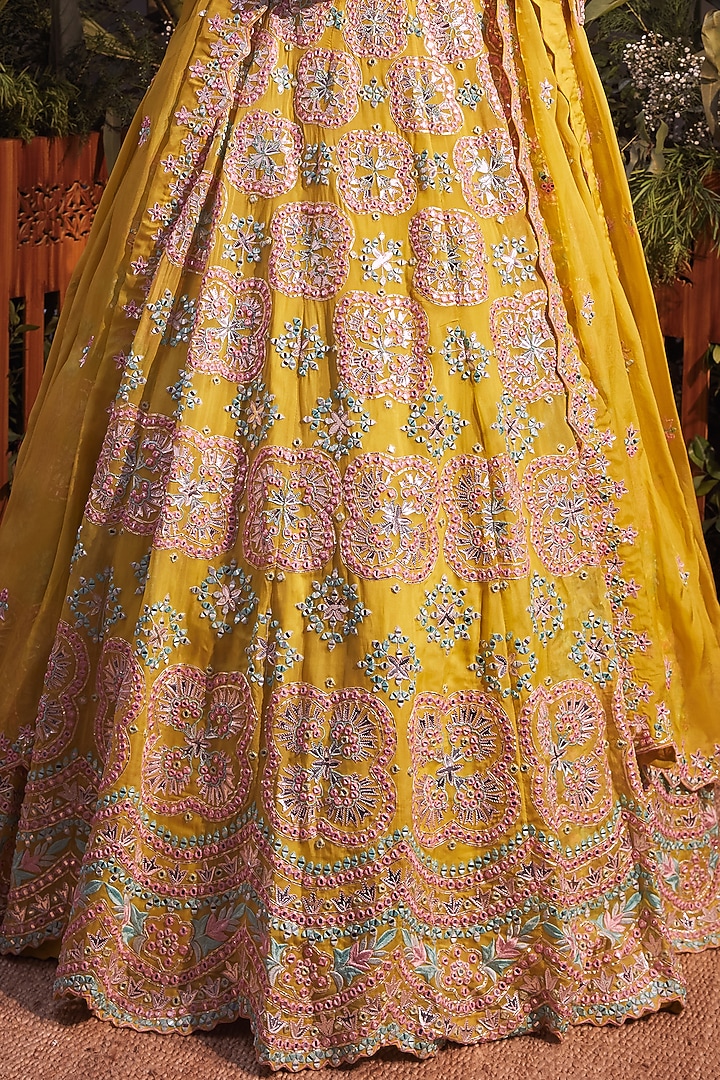 Lime Yellow Gota Embroidered Bridal Lehenga Set by Aneesh Agarwaal at Pernia's Pop Up Shop