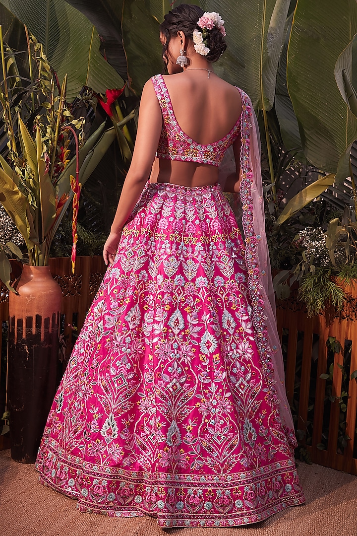 Fuchsia Pink Embroidered Bridal Lehenga Set by Aneesh Agarwaal at Pernia's Pop Up Shop