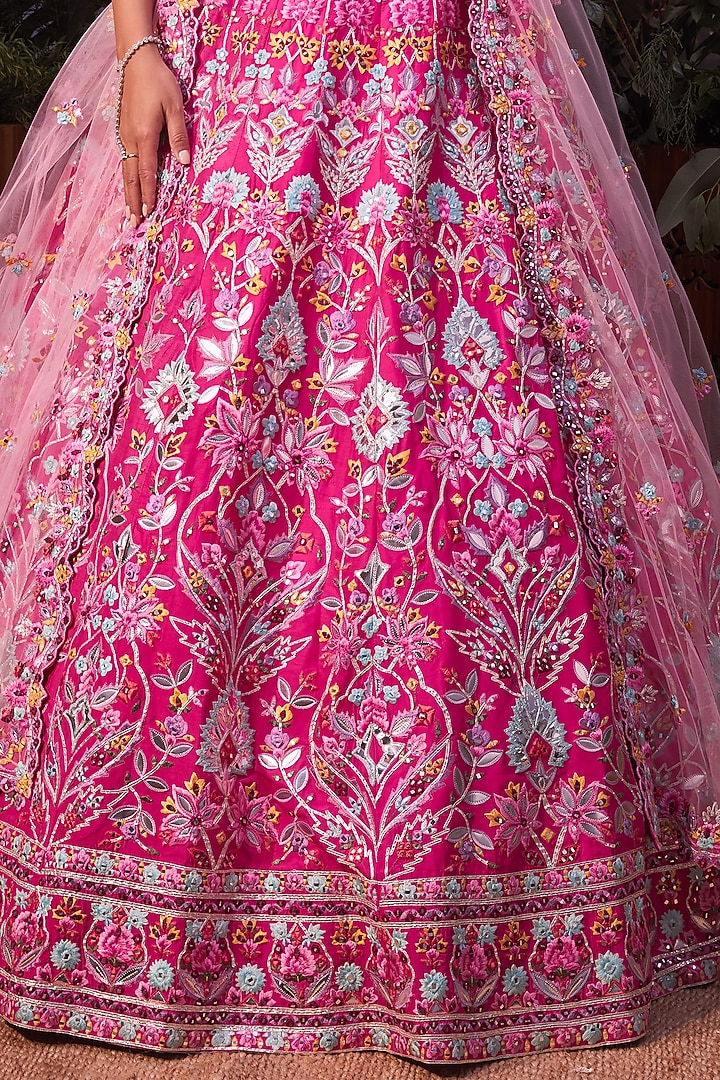 Fuchsia Pink Embroidered Bridal Lehenga Set by Aneesh Agarwaal at Pernia's Pop Up Shop