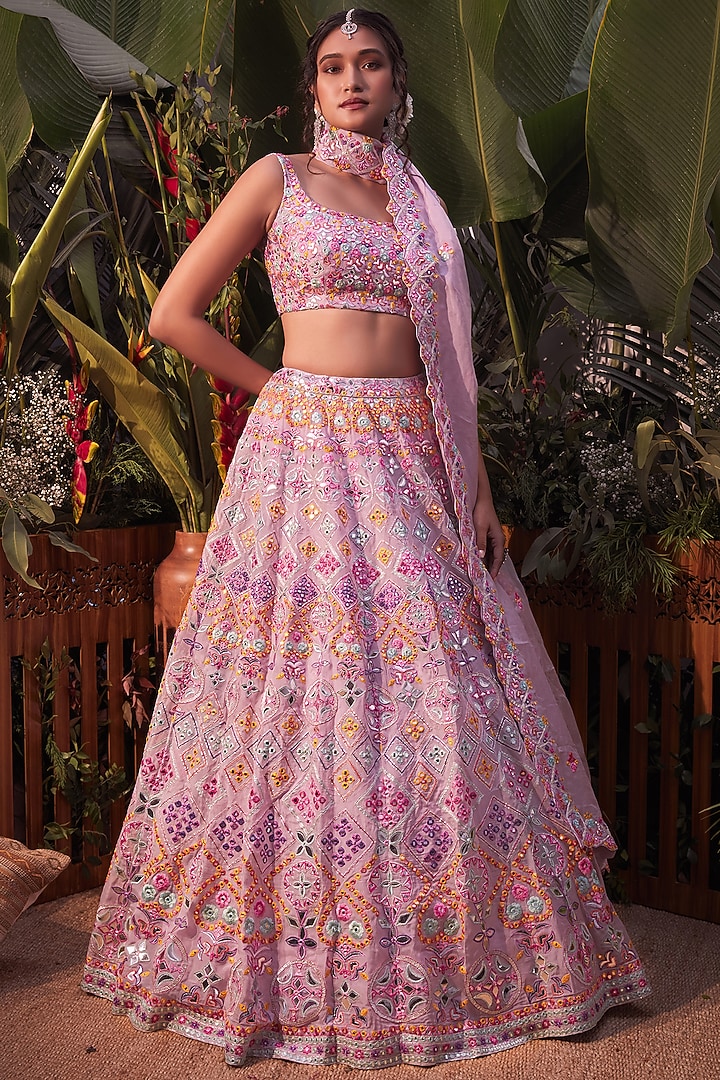Purple Embroidered Bridal Lehenga Set by Aneesh Agarwaal at Pernia's Pop Up Shop