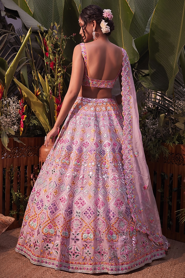 Purple Embroidered Bridal Lehenga Set by Aneesh Agarwaal at Pernia's Pop Up Shop