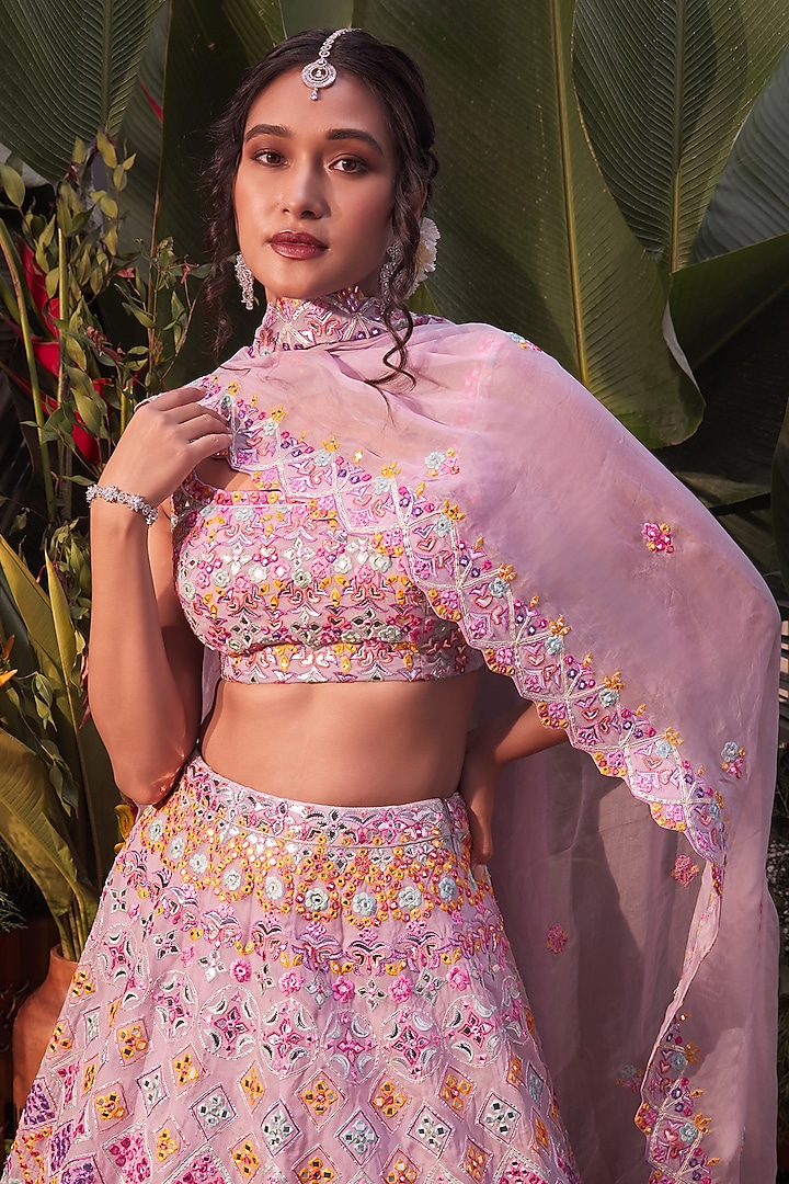 Purple Embroidered Bridal Lehenga Set by Aneesh Agarwaal at Pernia's Pop Up Shop