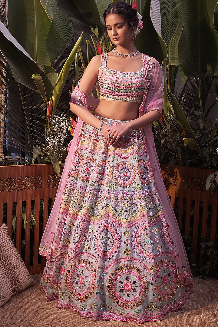Aqua Embellished Bridal Lehenga Set by Aneesh Agarwaal at Pernia's Pop Up Shop