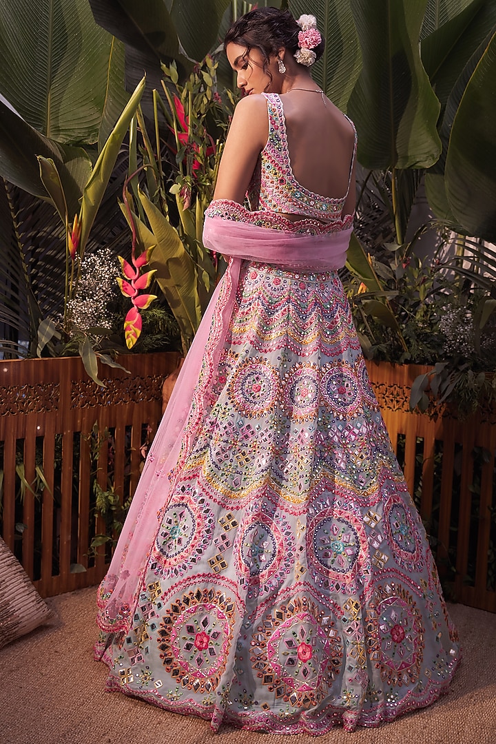 Aqua Embellished Bridal Lehenga Set by Aneesh Agarwaal at Pernia's Pop Up Shop