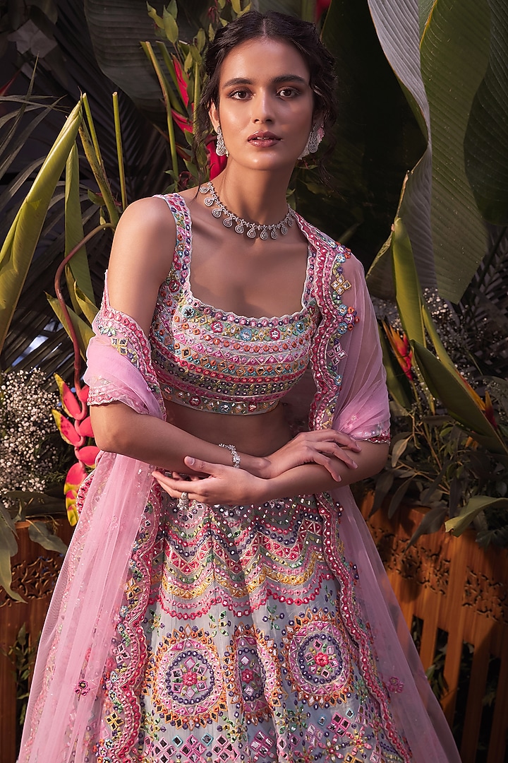Aqua Embellished Bridal Lehenga Set by Aneesh Agarwaal at Pernia's Pop Up Shop