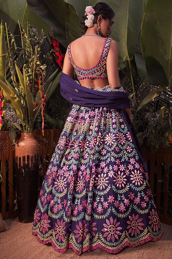 Purple Magenta Embroidered Bridal Lehenga Set by Aneesh Agarwaal at Pernia's Pop Up Shop