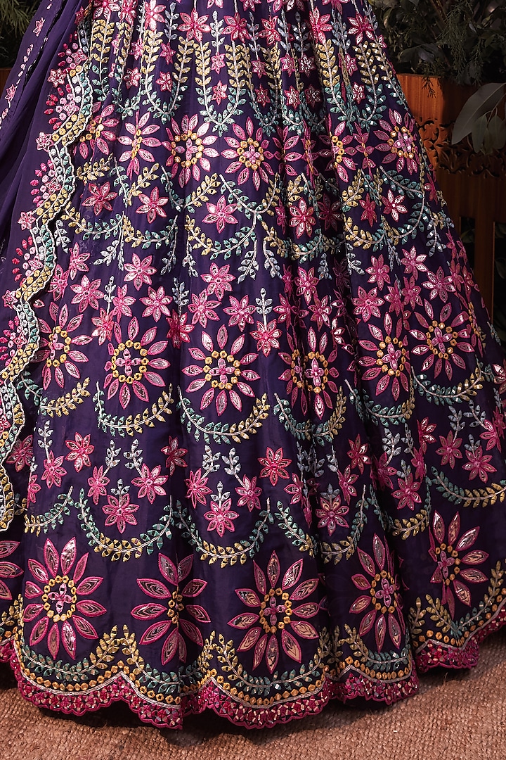 Purple Magenta Embroidered Bridal Lehenga Set by Aneesh Agarwaal at Pernia's Pop Up Shop