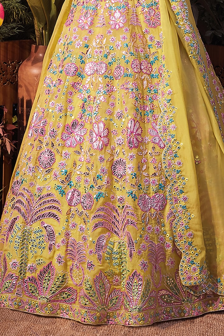 Lime Foil Embroidered Bridal Lehenga Set by Aneesh Agarwaal at Pernia's Pop Up Shop