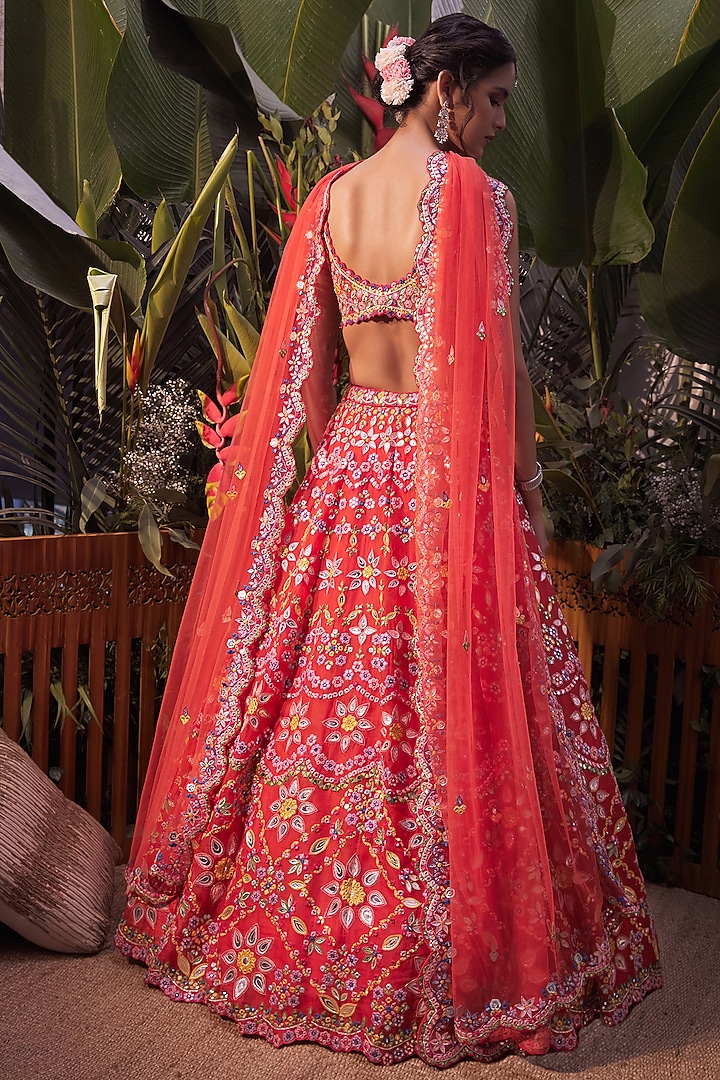 Burnt Orange Embroidered Bridal Lehenga Set by Aneesh Agarwaal at Pernia's Pop Up Shop