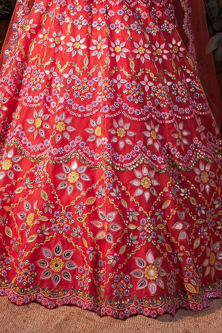 Burnt Orange Embroidered Bridal Lehenga Set by Aneesh Agarwaal at Pernia's Pop Up Shop