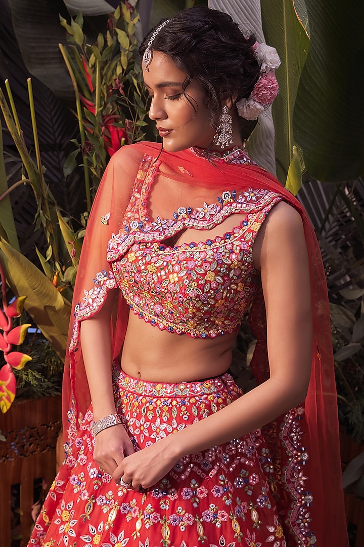 Burnt Orange Embroidered Bridal Lehenga Set by Aneesh Agarwaal at Pernia's Pop Up Shop