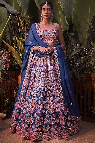 Royal Blue Embroidered Lehenga Set by Aneesh Agarwaal