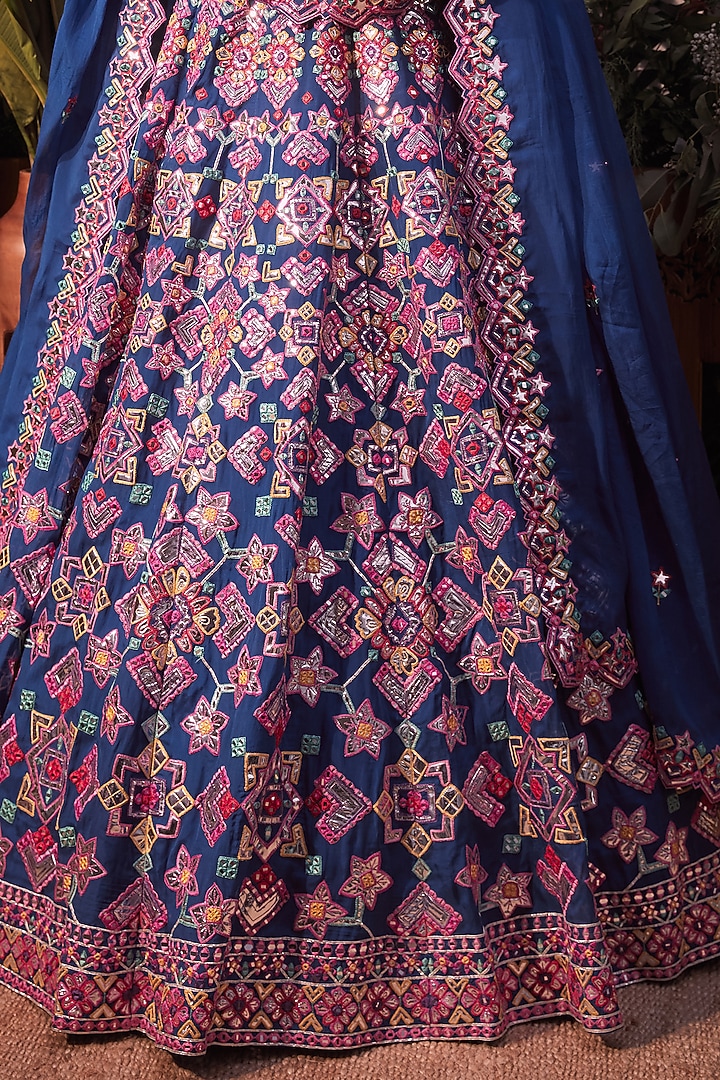 Royal Blue Embroidered Bridal Lehenga Set by Aneesh Agarwaal at Pernia's Pop Up Shop