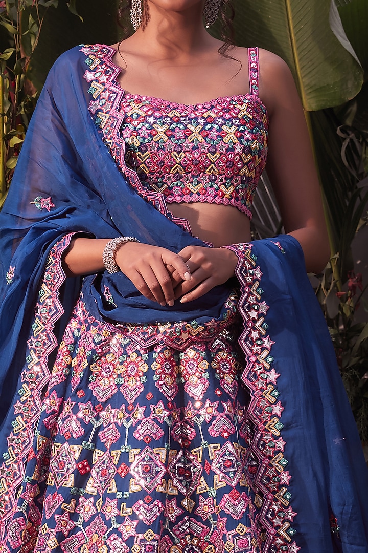 Royal Blue Embroidered Bridal Lehenga Set by Aneesh Agarwaal at Pernia's Pop Up Shop