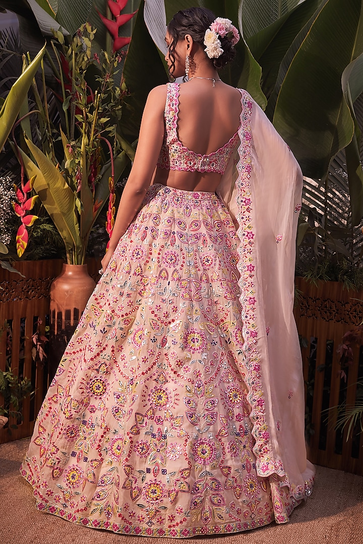 Ivory Foil Embroidered Bridal Lehenga Set by Aneesh Agarwaal at Pernia's Pop Up Shop