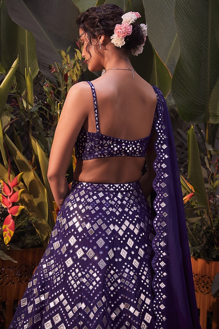 Purple Foil Embroidered Bridal Lehenga Set by Aneesh Agarwaal at Pernia's Pop Up Shop