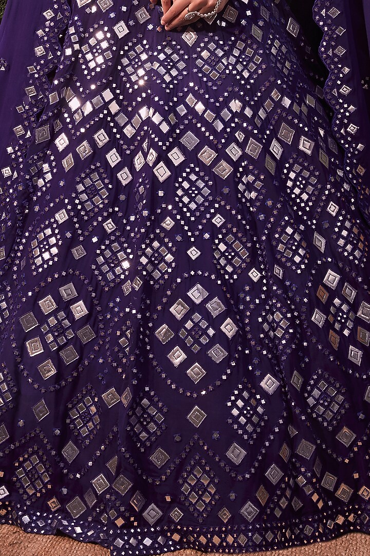 Purple Foil Embroidered Bridal Lehenga Set by Aneesh Agarwaal at Pernia's Pop Up Shop