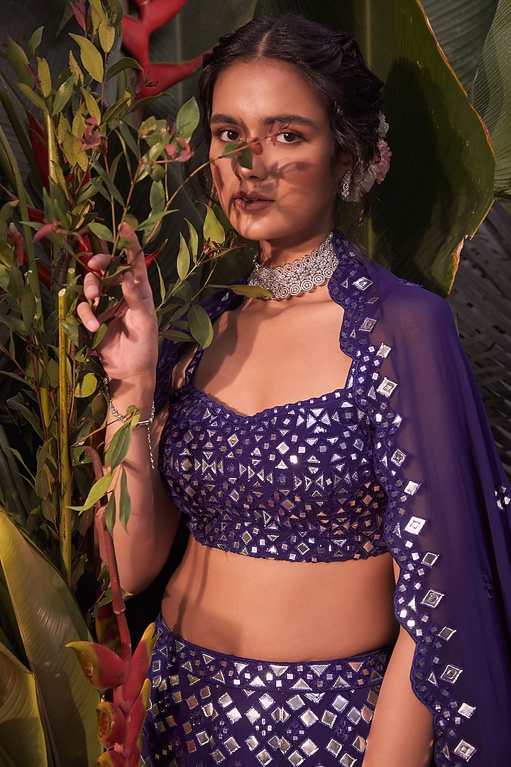 Purple Foil Embroidered Bridal Lehenga Set by Aneesh Agarwaal at Pernia's Pop Up Shop