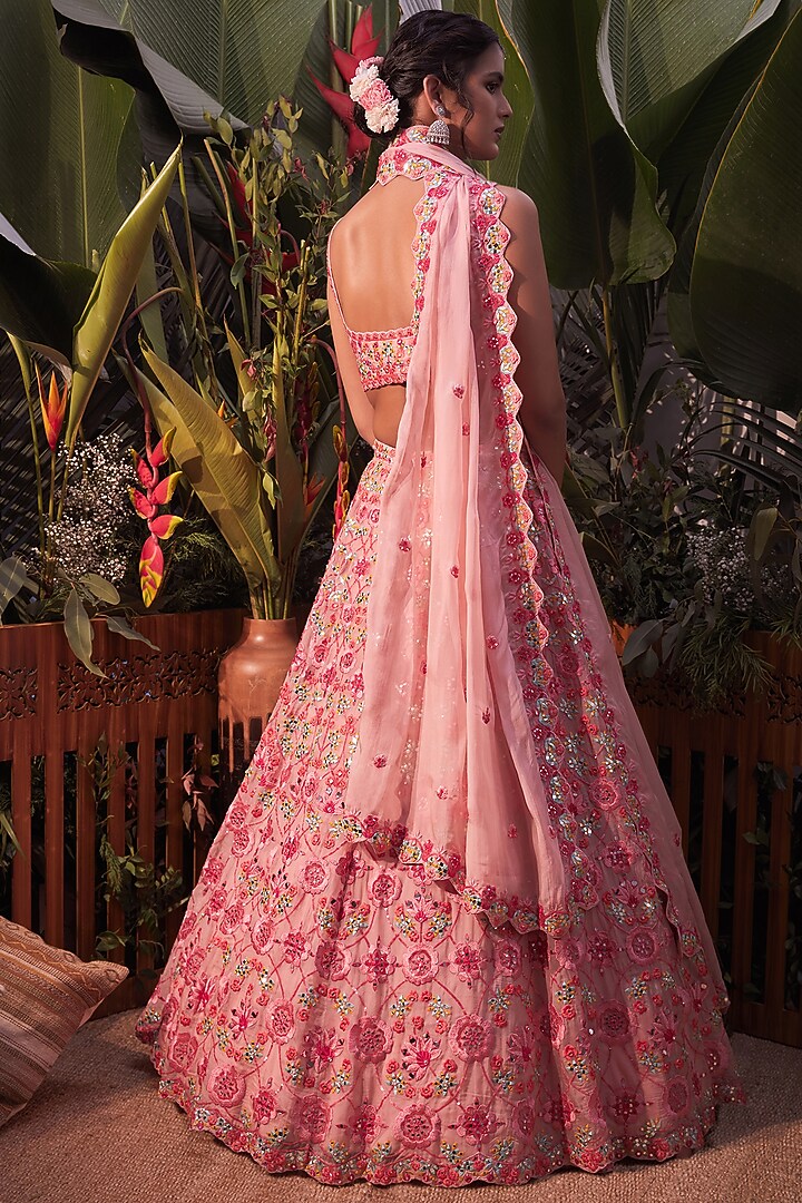 Pink Thread Embroidered Bridal Lehenga Set by Aneesh Agarwaal at Pernia's Pop Up Shop
