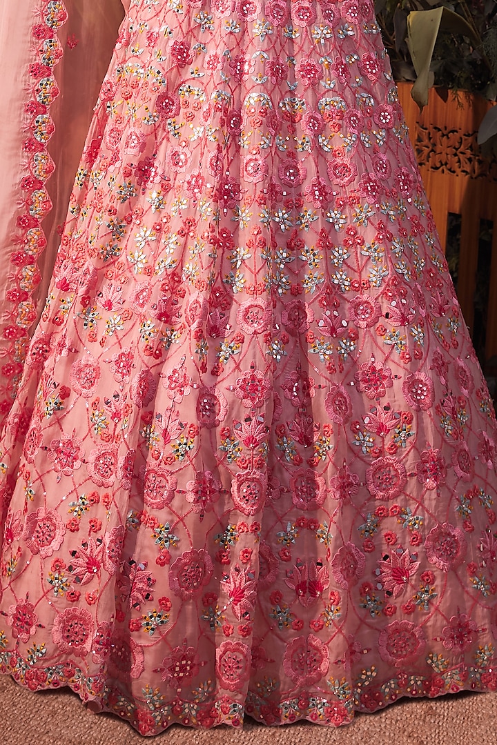 Pink Thread Embroidered Bridal Lehenga Set by Aneesh Agarwaal at Pernia's Pop Up Shop