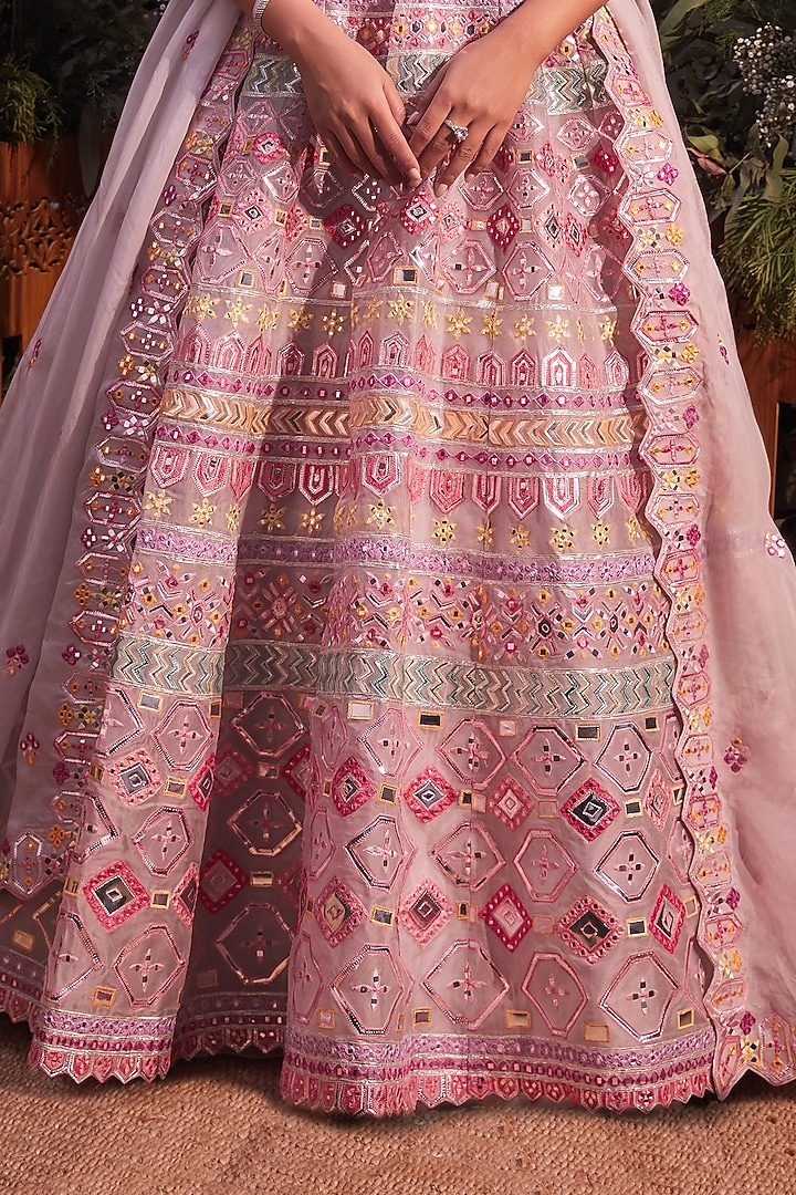 Pink Foil Embroidered Jacket Set by Aneesh Agarwaal at Pernia's Pop Up Shop