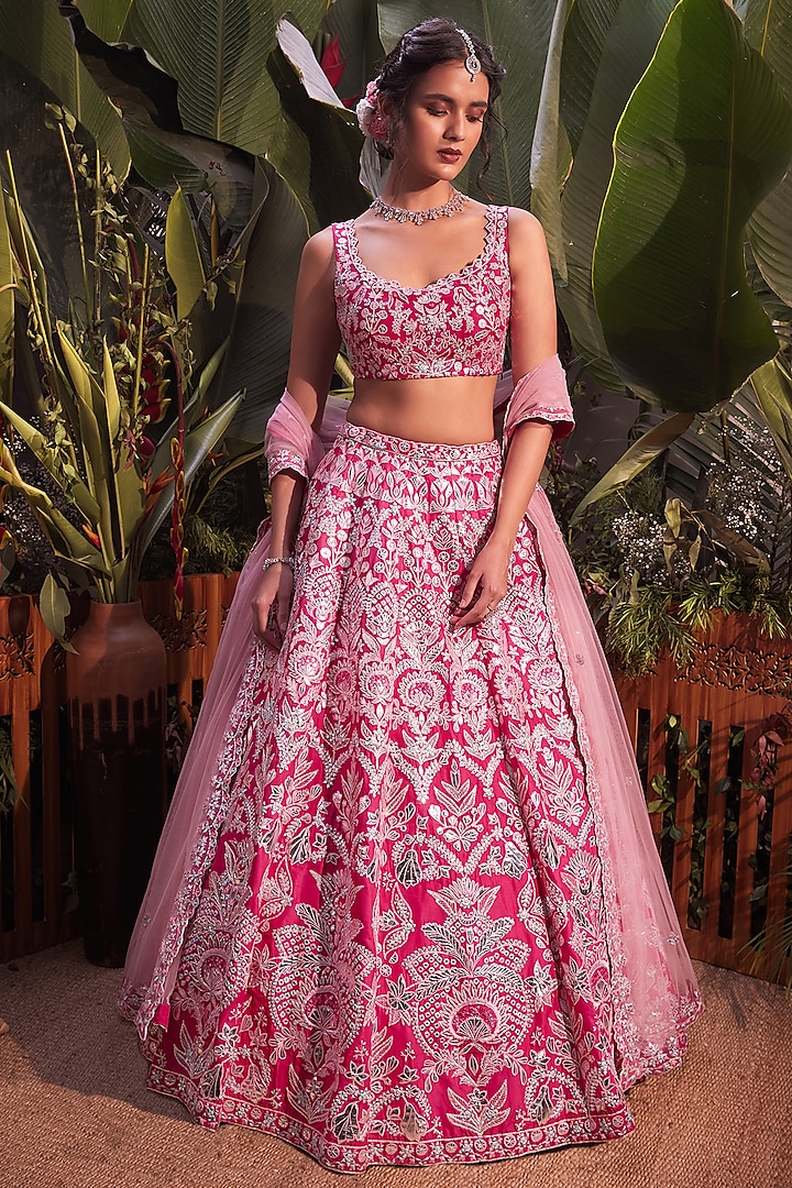 Rani Pink Gota Embroidered Lehenga Set by Aneesh Agarwaal