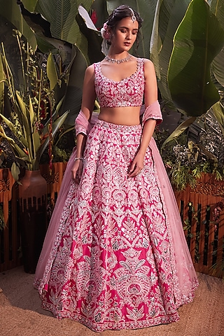Rani Pink Gota Embroidered Lehenga Set by Aneesh Agarwaal