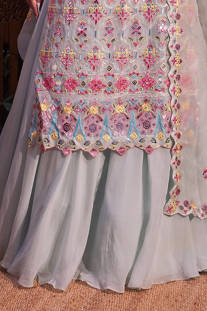 Aqua Mirror Embroidered Kurta Set by Aneesh Agarwaal at Pernia's Pop Up Shop