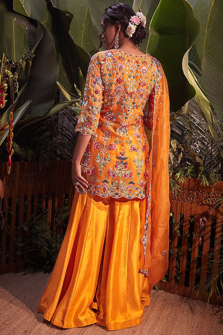 Mango Yellow Organza Gharara Set by Aneesh Agarwaal at Pernia's Pop Up Shop
