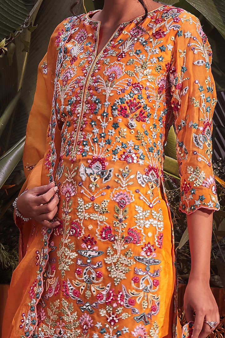Mango Yellow Organza Gharara Set by Aneesh Agarwaal at Pernia's Pop Up Shop